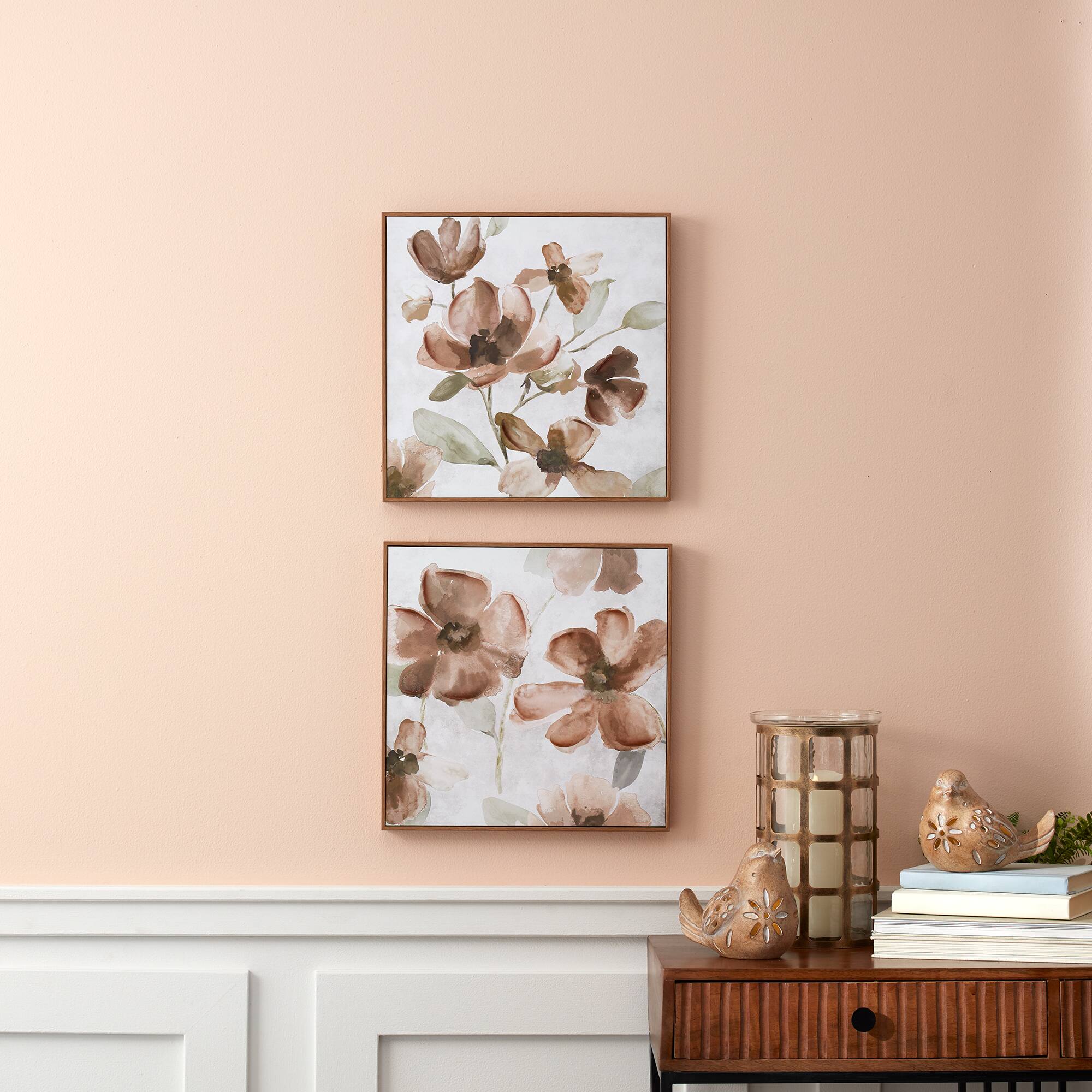 Melrose Wood Floral Block Plaque (Set of 2)